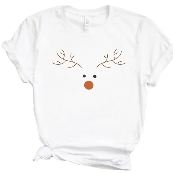 Women’s Adorable White Christmas Reindeer Shirt - Picture 2 of 5